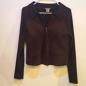 Escapade, S, Brown Vintage Genuine Suede Front Sweater, 90s